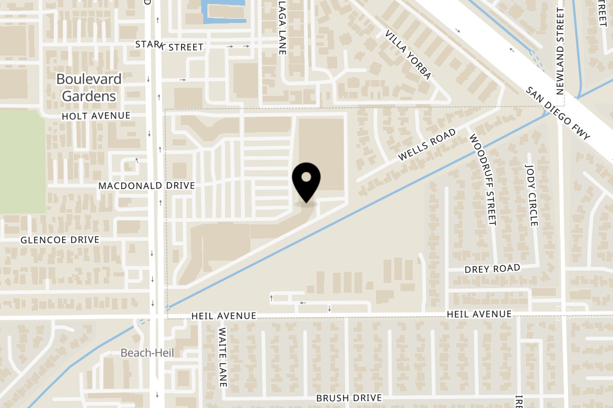 Map showing the location of Motto Ramen on 16412 Beach Blvd in Westminster